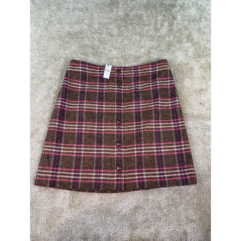 TALBOTS Skirt Size 14P Brown & Pink Striped Check Button Front $99 NWT C043